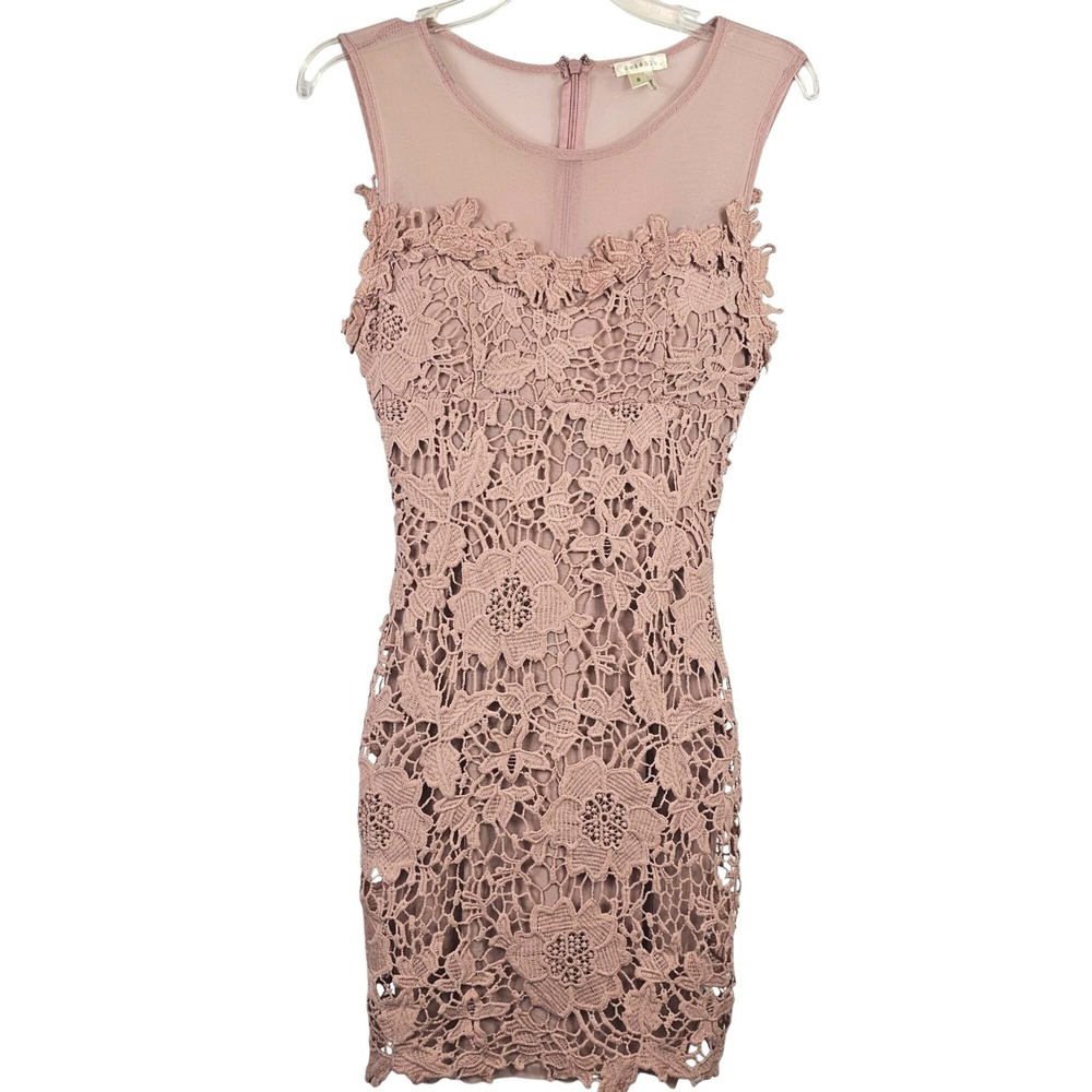 Soieblu Lace Bodycon‎ Dress S Mauve Pink Sheer Mesh Overlay Cocktail Wedding